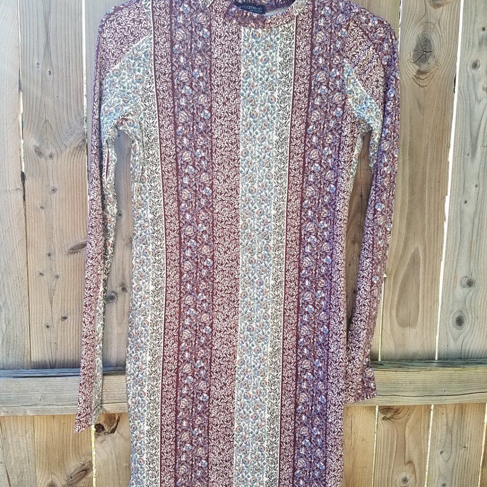 Medium Dress Burgundy Multi Floral by Love Cameron Striped Women's NWOT